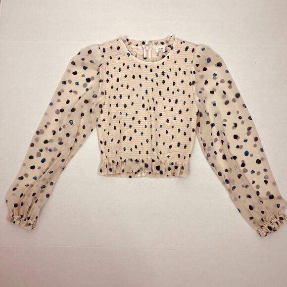 Aritzia Wilfred Tempest Blouse Womens Size XXS Smocked Cropped Princess Sleeves‎ - Picture 1 of 5
